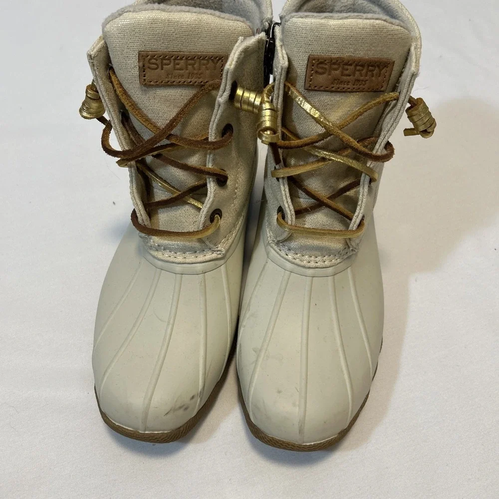 Sperry‎ Top-Sider Women 6.5 duck boots Saltwater Canvas Oat/Gold Rain Boots 286